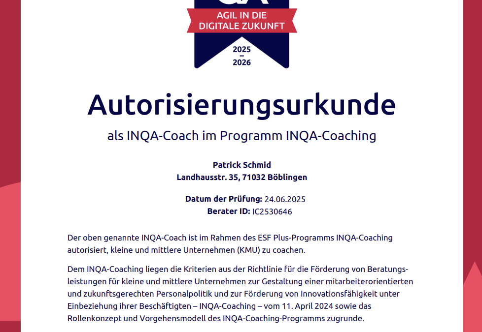 Ab sofort bin ich autorisierter INQA-Coach